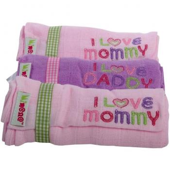 Minene - Gasas para bebés, diseño I Love Mummy/ I Love Daddy, color rosa/lila