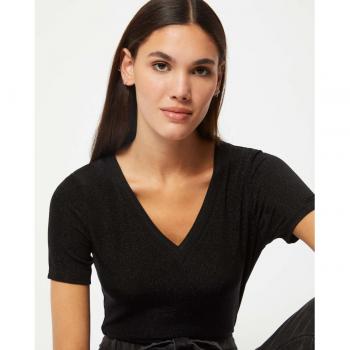 Camiseta Diwi Negra de Manga Corta con Escote en V