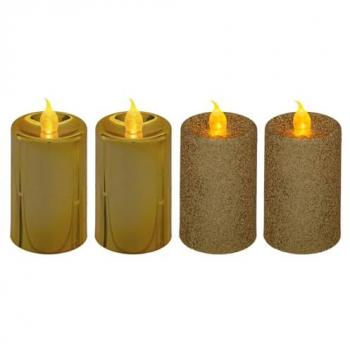 Juego de 4 Velas LED Votivas Doradas para Decoración Navideña