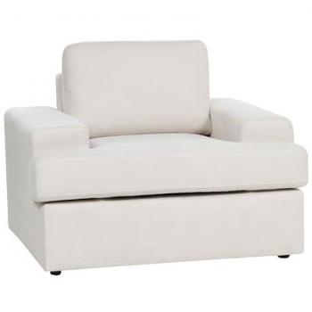 Sillón Clásico Tapizado en Tela de Poliester Beige Claro con Respaldo Acolchado Grueso