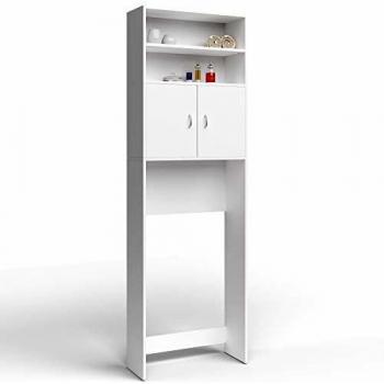 Armario de Baño Blanco 185x63x20cm con 3 Estantes y 2 Puertas Magnéticas