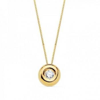 Gargantilla de oro 18k para mujer con chatón de 6 mm, diamante de 0.05ct y cierre reasa.