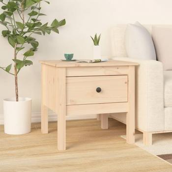 Mesa auxiliar de madera maciza de pino 50x50x49 cm en color natural, blanco y gris, ideal como mesa de sofá, mesa de entrada para salón o mueble recibidor
