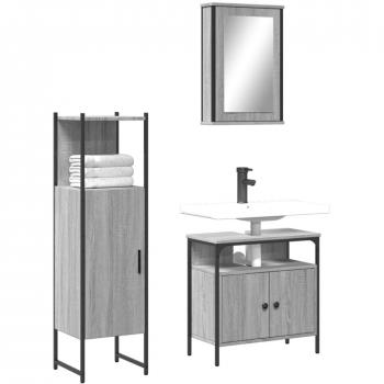 Set de muebles de baño 3 piezas gris Sonoma madera contrachapada multicapa