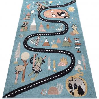 Alfombra Fun Route para Niños, Calle y Animales Azul 160x220 cm