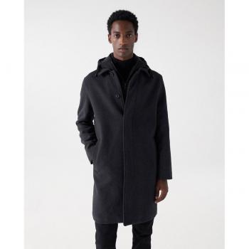Abrigo de paño negro con capucha de hombre