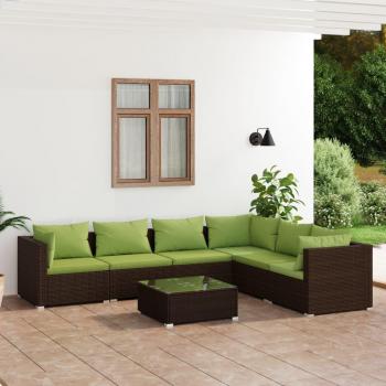7-Piece Brown Poly Rattan Garden Lounge Set with Cushions