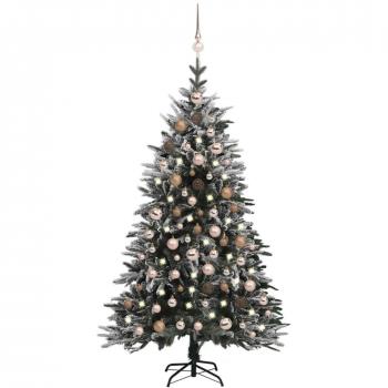 Árbol de Navidad con LED, bolas y nieve flocada PVC y PE 180 cm