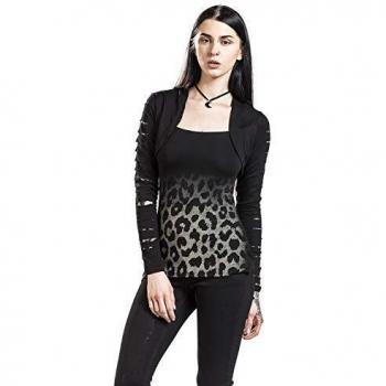 Outer Vision Animal Print Mujer Camiseta Manga Larga Negro XXL, 95% Viscosa, 5% elastán, Regular