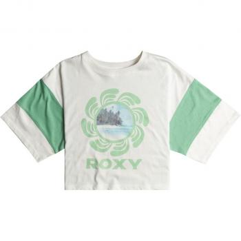 Camiseta Roxy Lets Get It Started para niños, manga corta, color blanco y verde, talla 10