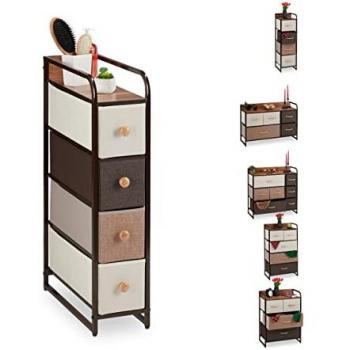 Cómoda Modular de Tela con 4 Cajones Deslizantes y Balda, Cestas Plegables, 84,5 x 20 x 49,5 cm, Marrón - Relaxdays