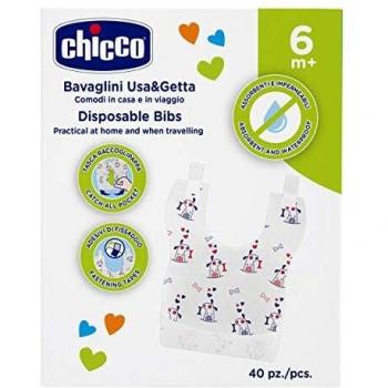 Chicco Baberos Desechables Easy Meal para Bebés de 6 Meses en Adelante, Paquete de 40 Unidades