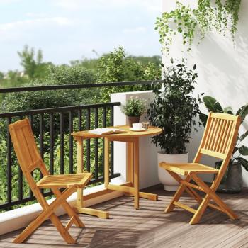Juego de almuerzo de jardín plegable de madera maciza de acacia en 3 piezas, color marrón
