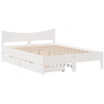 Estructura de cama con cajones de madera de pino blanca 140x200 cm