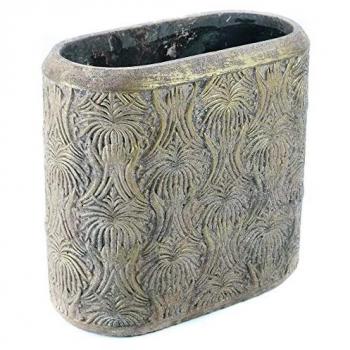 Jarrón Macetero Rectangular Mediano de Piedra Grabado en Bronce Rosáceo 28x15x30 cm