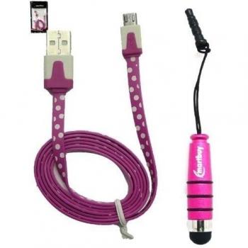 Emartbuy Lunares Duo Paquete para Xido Z120 3G 10.1 Pulgadas Tableta PC - Hot Rosa Mini Lápiz Óptico + Lunares Hot Rosa / Blanco Plano Micro USB datos & Cable Cargador