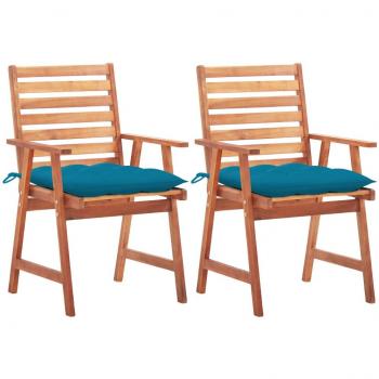 Outdoor Dining Chairs Set of 2 with Cushions Solid Acacia Wood