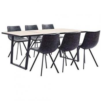 vidaXL Juego de Comedor 7 Piezas Cuero Sintético Mobiliario Decoración Interior Casa Hogar Robusto Duradero Resistente Funcional Práctico Útil Negro