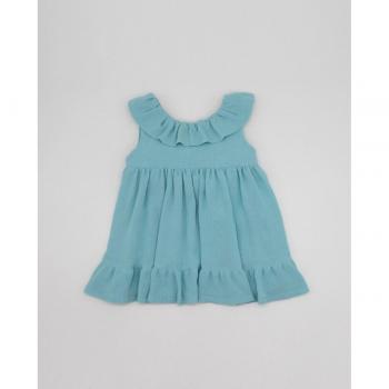 Vestido de bambula azul con cuello volante para bebé niña de Fina Ejerique