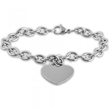 Pulsera de Acero Inoxidable Plateada con Corazón para Dama - Akzent 0112