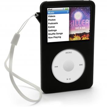 iGadgitz U0258 - Carcasa de Silicona Compatible con Apple iPod Classic de 80 GB, 120 GB y 160 GB, Incluye Protector de Pantalla y cordón para Llaves, Color Negro