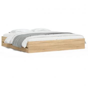 Cama con cajones de madera multicapa roble Sonoma 160x200 cm marrón