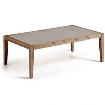 Kave Home - Mesa de Centro Vetter 120 x 70 cm con sobre de Cemento y Estructura de Madera de eucalipto para Interior y Exterior