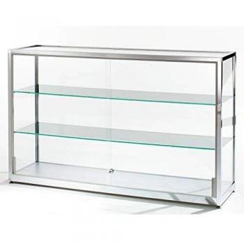 Vitrina Media Altura 910 mm con 2 Puertas Corrediizas, Acabado Alto Brillo Cromado, Dimensiones 1500 x 400 mm