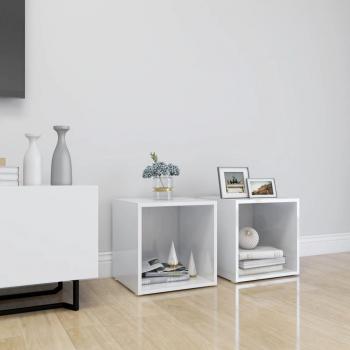 Mueble para TV vidaXL 2 uds madera contrachapada y aglomerado blanco brillante 37x35x37 cm, Mueble de Salón, Mesa de TV, Mueble Televisor