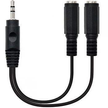 NanoCable 10.24.1200- Cable de audio estereo tipo Jack, 2x3.5/H-3.5/M, macho-hembra, negro, 15cm