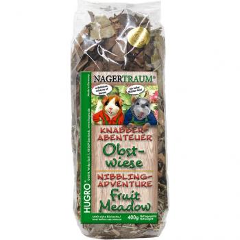 Hugro Aventura no Pomar snacks para mordiscar - Pack económico: 2 x 400 g, Lecho Hugro Nibble Adventure prado frutal para roedores - 2 x 400 g