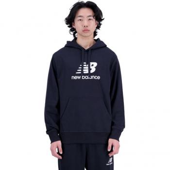 Sudadera con capucha New Balance Essentials Stacked Logo French Terry azul marino blanco - L