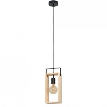 Lámpara Colgante Industrial Famborough de Madera y Metal, 1 Luz E27 Negra/Natural