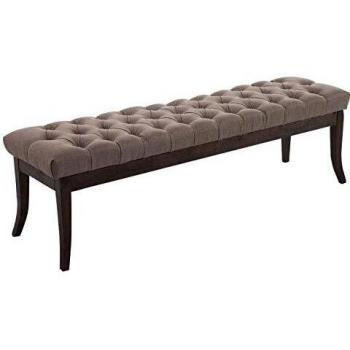 Banco con patas de madera y asiento en tela gris topo - Taburete Recibidor Ramses en tela y madera oscura gris topo 150 cm