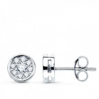 Pendientes Oro Blanco 18k Mujer Chatón 7mm 18 Diamantes 0.02ct