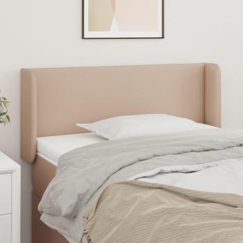 Cabecero de Cama Tapizado con Orejas en Cuero Sintético Color Capuchino 93x16x78/88 cm