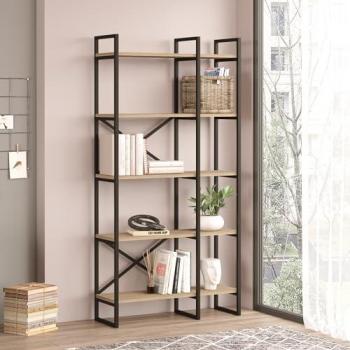 Librería Vesanto 5 Estantes Aglomerado 175x88x30cm - Efecto Roble/Negro