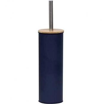 Tendance - Escobilla de inodoro con soporte de metal azul y tapa de bambú