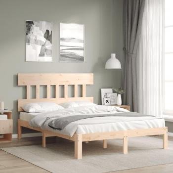 Cama solar sin colchón 140x200 cm en madera maciza de pino con estructura de cama y cabecero de madera maciza