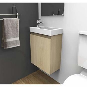 Mueble lavabo suspendido Lisa 41 cm con decorado de roble y vasque cerámica
