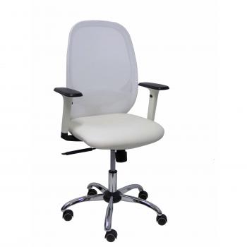Silla de Oficina Cilanco Malla Blanca Asiento Similpiel Blanco Brazos Regulables Base Cromada Modelo 354SBM10SP10B354CRRP