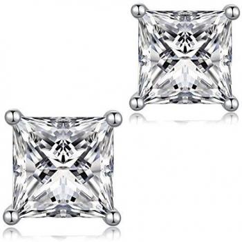 jiamiaoi Pendientes Pendientes de plata Pendientes de CZ diamantes chapados en oro blanco de 18 quilates Pendientes de cristal para mujeres, pendientes para hombres pendientes hipoalergénicos 8 mm