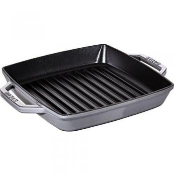 Staub Cast Iron 23 cm Square Double Handle Grill Pan - Graphite Grey