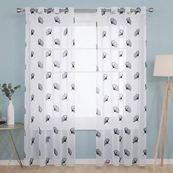 Deconovo Visillos para Ventanas Gasa Efecto Lino Cortina Transparente para Habitación Bebe Infantil 2 Paneles 140 x 175 cm Azul Marino