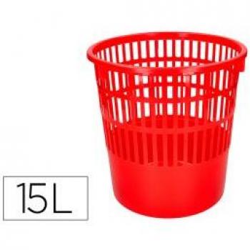 Papelera de plástico Q-Connect 15 litros rejilla color rojo 285x290 mm KF03772