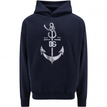 Dolce & Gabbana Men's Logo Cotton Hoodie - Blue, Size Large