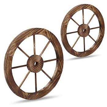 Ruedas de Carro Decorativas de Madera, Set de 2, Adorno Rústico para Jardín y Terraza, Estilo Wéstern, Color Marrón