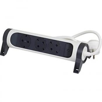 Legrand, Regleta giratoria, 3 enchufes, enchufe múltiple, montaje en pared o mesa, interruptor LED, cable de 5 m, color blanco y negro, 694541