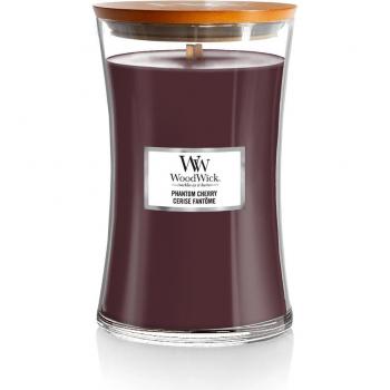 Woodwick Large Phantom Cherry Candle - Type: Scented Candle, Size: Large, Fragrance: Phantom Cherry, Wick Type: Woodwick for crackling sound and even burn, Burn Time: Up to 180 hours, Features: Natural wooden