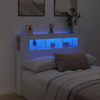 Cabecero LED blanco 140x18,5x103,5 cm de madera multicapa con iluminación integrada